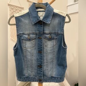 Forever 21 Denim Vest Lace Shoulder Sleeveless Jacket Blue S